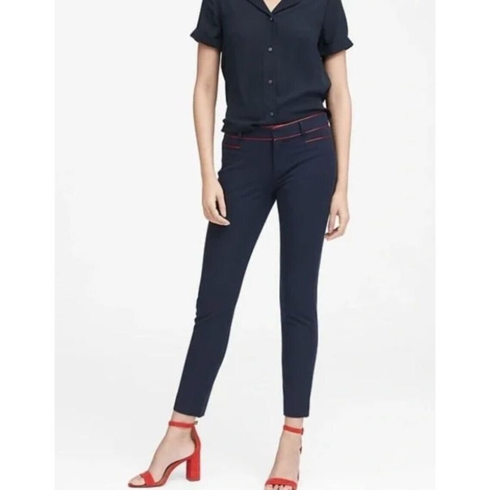 Banana Republic Navy-Blue Sloan Pants with Red Piping